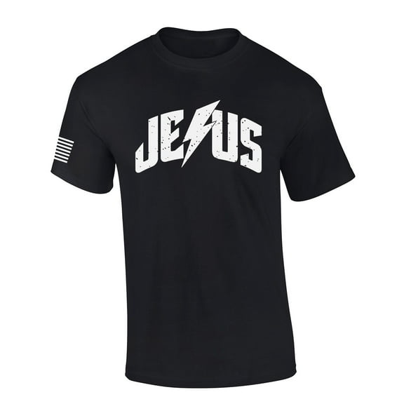 Mens Christian Shirt Jesus Christ Lightning Bolt Short Sleeve T-shirt Graphic Tee-Black-6xl