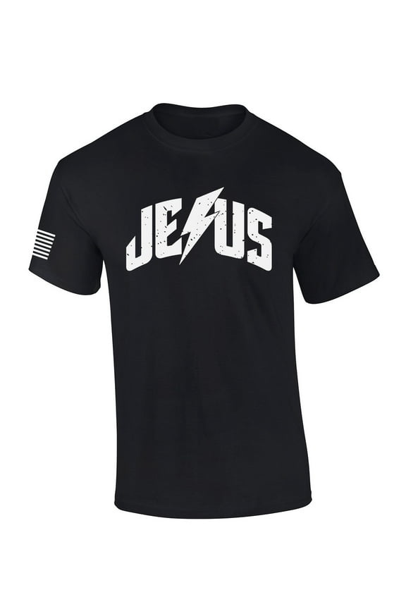 Mens Christian Shirt Jesus Christ Lightning Bolt Short Sleeve T-shirt Graphic Tee-Black-large