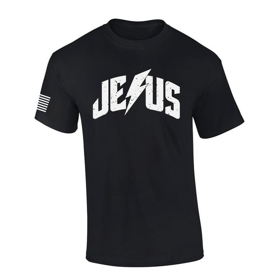 Mens Christian Shirt Jesus Christ Lightning Bolt Short Sleeve T-shirt Graphic Tee-Black-xxxl