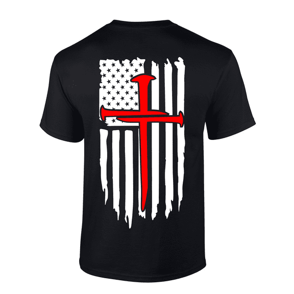 Mens Christian Shirt Nail Cross American Flag Scripture American Flag Sleeve T-shirt Graphic Tee-Black-6xl