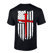 Mens Christian Shirt Nail Cross American Flag Scripture American Flag Sleeve T-shirt Graphic Tee-Black-small
