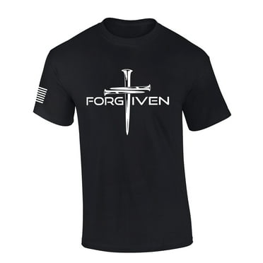 Mens Christian Shirt Nail Cross Forgiven Short Sleeve T-shirt Graphic Tee-Black-small