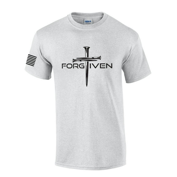 Mens Christian Shirt Nail Cross Forgiven Short Sleeve T-shirt Graphic Tee-Sports Grey-5xl