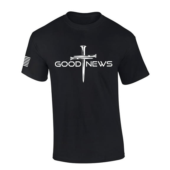 Mens Christian Shirt Nail Cross Good News Short Sleeve T-shirt Graphic Tee-Black-small