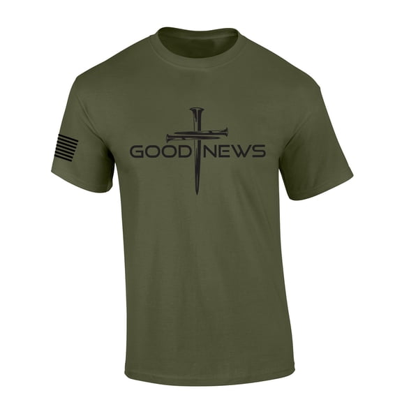 Mens Christian Shirt Nail Cross Good News Short Sleeve T-shirt Graphic Tee-Military Green-6xl
