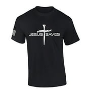 TRENZ SHIRT COMPANY Mens Christian Shirt Nail Cross Jesus Saves Short Sleeve T-shirt Graphic Tee-Black-small