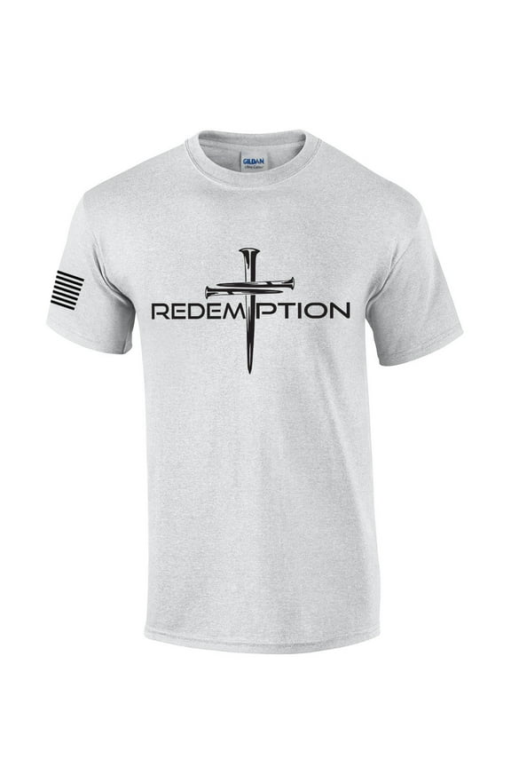Mens Christian Shirt Nail Cross Redemption Short Sleeve T-shirt Graphic Tee-Sports Grey-6xl