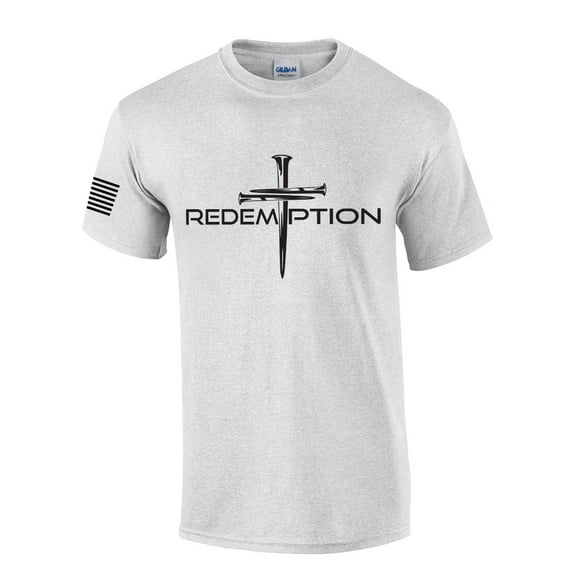 Mens Christian Shirt Nail Cross Redemption Short Sleeve T-shirt Graphic Tee-Sports Grey-small
