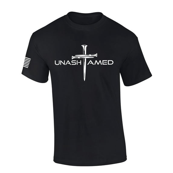 Mens Christian Shirt Nail Cross Unashamed Short Sleeve T-shirt Graphic Tee-Black-small