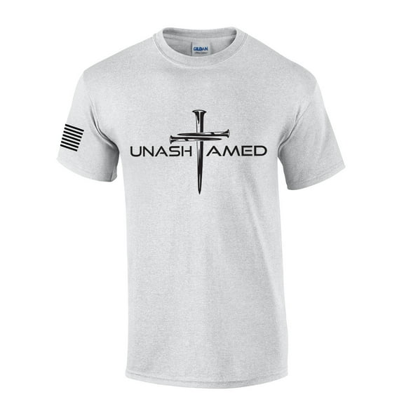 Mens Christian Shirt Nail Cross Unashamed Short Sleeve T-shirt Graphic Tee-Sports Grey-xxxl