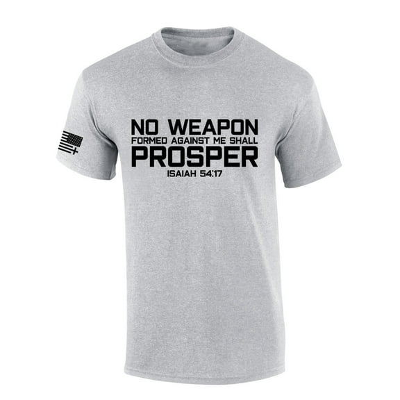 Mens Christian Shirt No Weapon Formed Against Me Shall Prosper Isaiah 54:17 Scripture Flag Sleeve Short Sleeve T-shirt Graphic Tee-Sports Grey-large