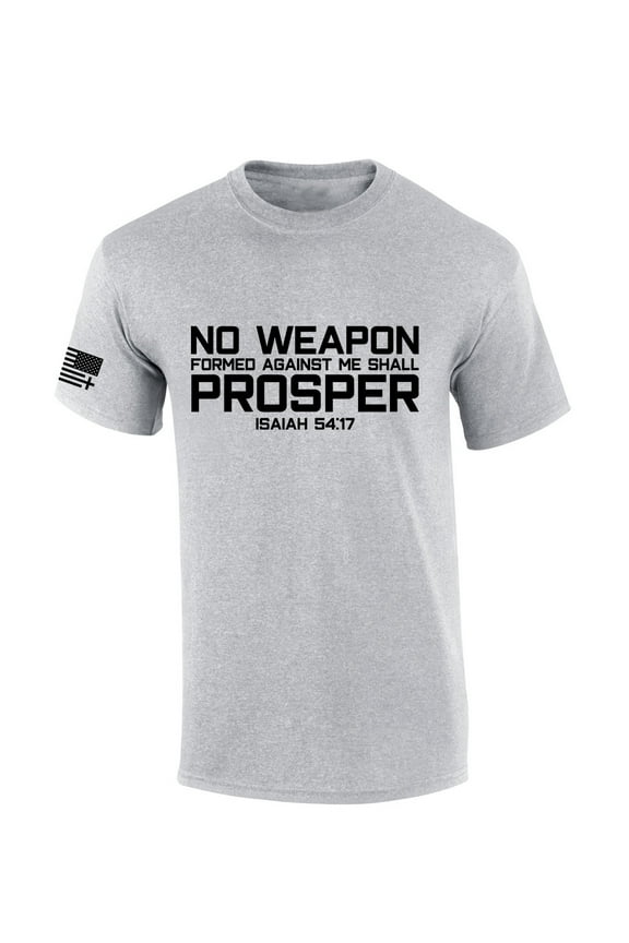 Mens Christian Shirt No Weapon Formed Against Me Shall Prosper Isaiah 54:17 Scripture Flag Sleeve Short Sleeve T-shirt Graphic Tee-Sports Grey-xxl