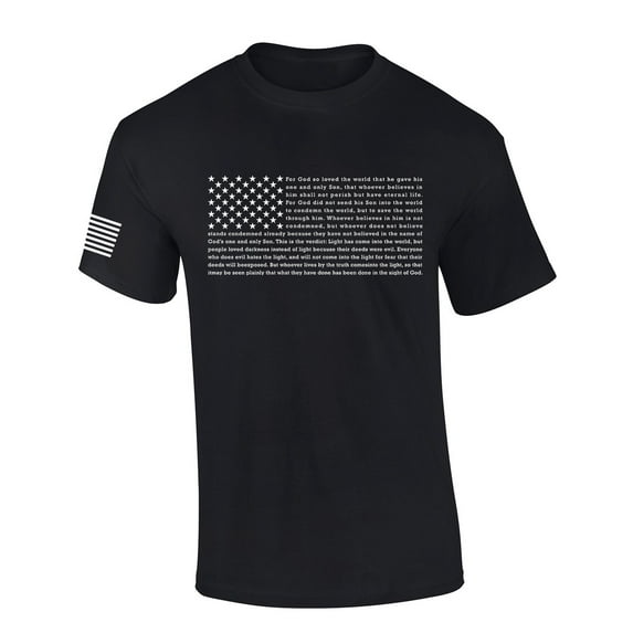 Mens Christian Shirt Patriotic American Flag John 3:16 Scripture American Flag Sleeve T-shirt Graphic Tee-Black-medium