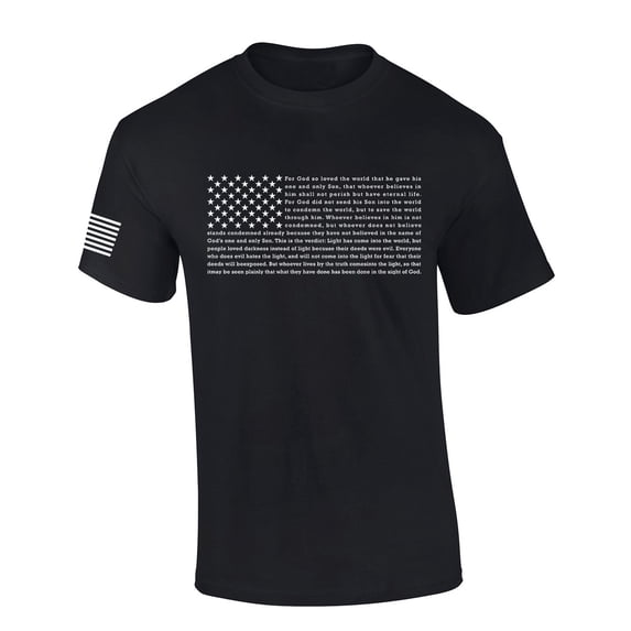 Mens Christian Shirt Patriotic American Flag John 3:16 Scripture American Flag Sleeve T-shirt Graphic Tee-Black-xxxl