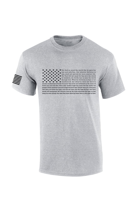 Mens Christian Shirt Patriotic American Flag John 3:16 Scripture American Flag Sleeve T-shirt Graphic Tee-Sports Grey-4xl