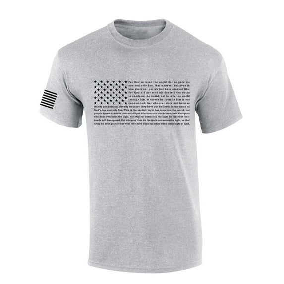 Mens Christian Shirt Patriotic American Flag John 3:16 Scripture American Flag Sleeve T-shirt Graphic Tee-Sports Grey-5xl