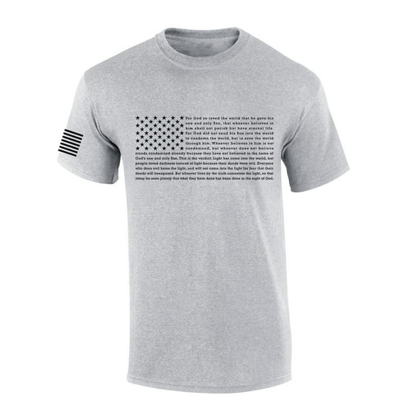 Mens Christian Shirt Patriotic American Flag John 3:16 Scripture American Flag Sleeve T-shirt Graphic Tee-Sports Grey-xl