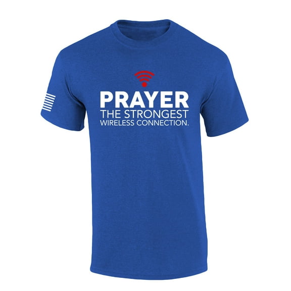 Mens Christian Shirt Prayer the Strongest Wireless Connection Flag Sleeve Short Sleeve T-shirt Graphic Tee-Heather Royal-4xl
