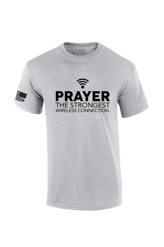 Mens Christian Shirt Prayer the Strongest Wireless Connection Flag Sleeve Short Sleeve T-shirt Graphic Tee-Sports Grey-4xl