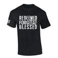 thumbnail image 1 of Mens Christian Shirt Redeemed Forgiven Blessed Scripture American Flag Sleeve T-shirt Graphic Tee-Black-medium, 1 of 4