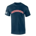 thumbnail image 1 of Mens Christian Shirt Redeemed Varsity Letter American Flag Sleeve T-shirt Graphic Tee-Heather Navy-large, 1 of 4
