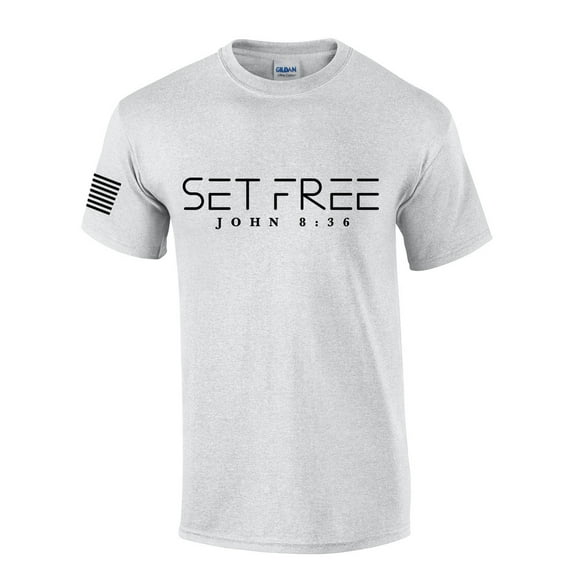 Mens Christian Shirt Set Free John 8:36 Short Sleeve T-shirt Graphic Tee-Ash Grey-small