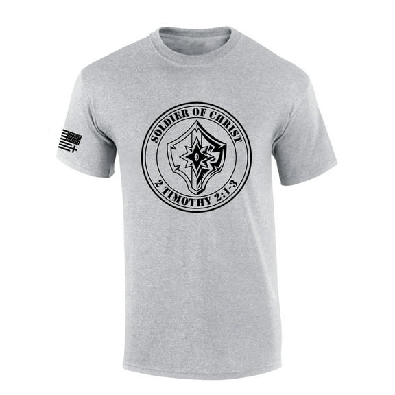 Mens Christian Shirt Soldier of Christ 2 Timothy 2:1-3 Christian Flag Sleeve Short Sleeve T-shirt Graphic Tee-Sports Grey-small