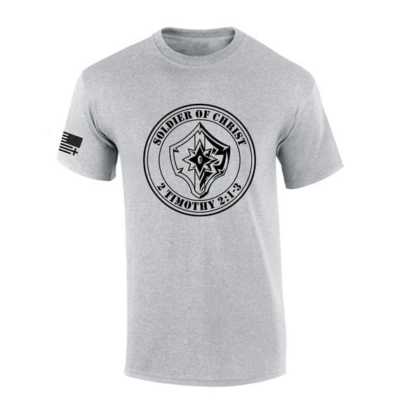 Mens Christian Shirt Soldier of Christ 2 Timothy 2:1-3 Christian Flag Sleeve Short Sleeve T-shirt Graphic Tee-Sports Grey-xl