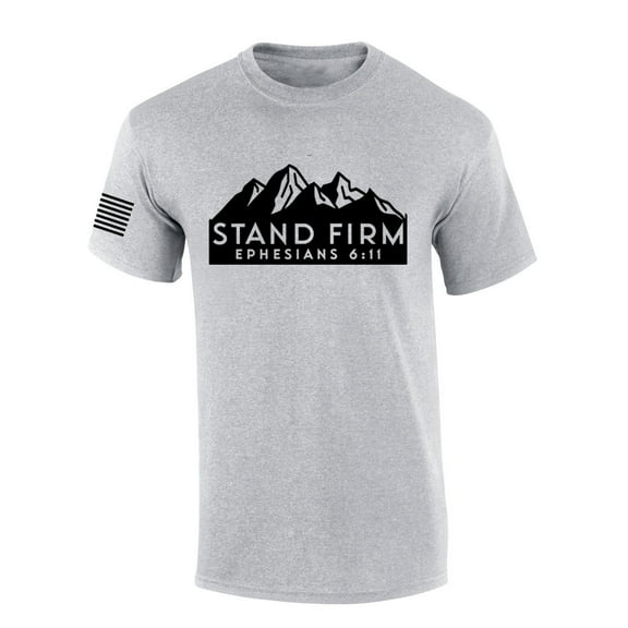Mens Christian Shirt Stand Firm Ephesians 6:11 Scripture American Flag Sleeve T-shirt Graphic Tee-Sports Grey-medium
