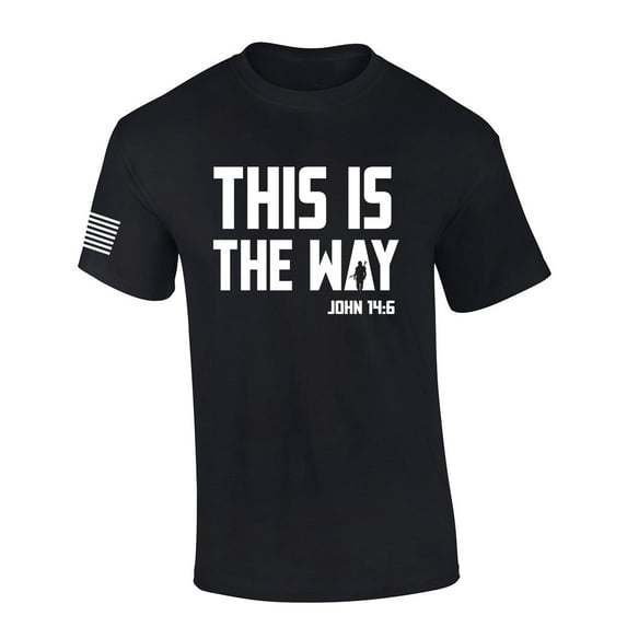 Mens Christian Shirt This Is The Way John 14:6 Scripture American Flag Sleeve T-shirt Graphic Tee-Black-medium
