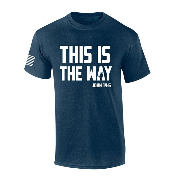 Mens Christian Shirt This Is The Way John 14:6 Scripture American Flag Sleeve T-shirt Graphic Tee-Heather Navy-6xl