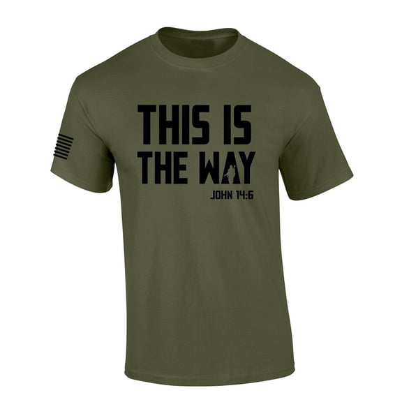 Mens Christian Shirt This Is The Way John 14:6 Scripture American Flag Sleeve T-shirt Graphic Tee-Military Green-6xl