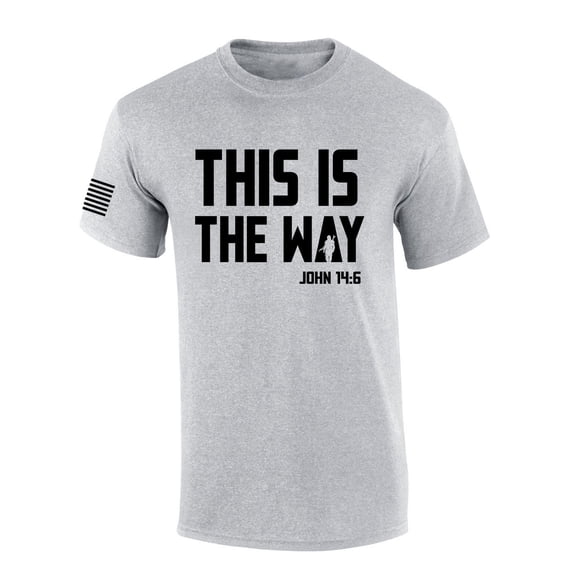 Mens Christian Shirt This Is The Way John 14:6 Scripture American Flag Sleeve T-shirt Graphic Tee-Sports Grey-medium