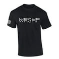 thumbnail image 1 of Mens Christian Shirt WRSHP Worship Abbreviation Scripture American Flag Sleeve T-shirt Graphic Tee-Black-large, 1 of 4