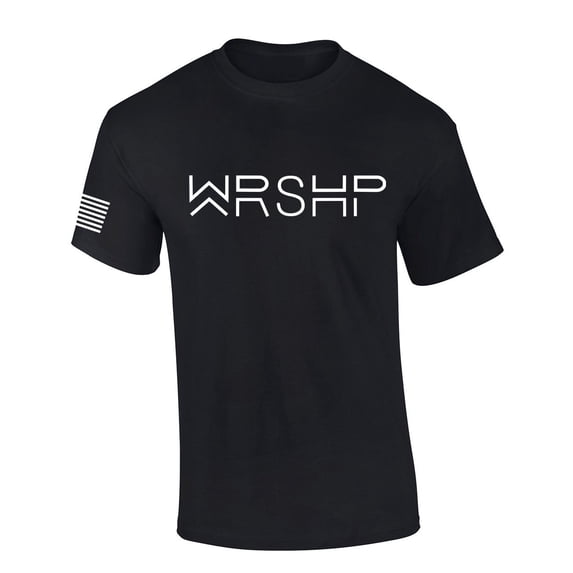 Mens Christian Shirt WRSHP Worship Abbreviation Scripture American Flag Sleeve T-shirt Graphic Tee-Black-xxxl