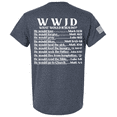 thumbnail image 1 of Mens Christian Shirt WWJD? He Would Love Forgive Pray Bless Christian Flag Sleeve Back Design Short Sleeve T-shirt-Heather Navy-xxl, 1 of 4