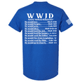 thumbnail image 1 of Mens Christian Shirt WWJD? He Would Love Forgive Pray Bless Christian Flag Sleeve Back Design Short Sleeve T-shirt-Heather Royal-6xl, 1 of 4