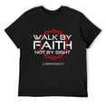 thumbnail image 1 of Mens Christian Shirt Walk By Faith Not By Sight 2 Corinthians 5:7 Scripture American Flag Sleeve T-Shirt Graphic Tee Black 2X-Large, 1 of 5