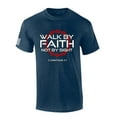 thumbnail image 1 of Mens Christian Shirt Walk By Faith Not By Sight 2 Corinthians 5:7 Scripture American Flag Sleeve T-shirt Graphic Tee-Heather Navy-5xl, 1 of 4