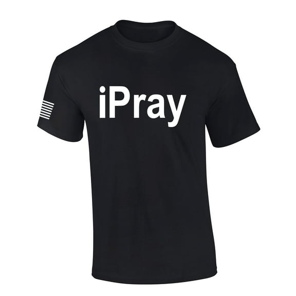 Mens Christian Shirt iPray Christian American Flag Sleeve Jesus Christ Prayer Short Sleeve T-shirt Graphic Tee-Black-large