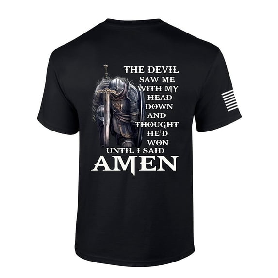 Mens Christian T-shirt Devil Thought He'd Won Short Sleeve T-shirt-Black-medium