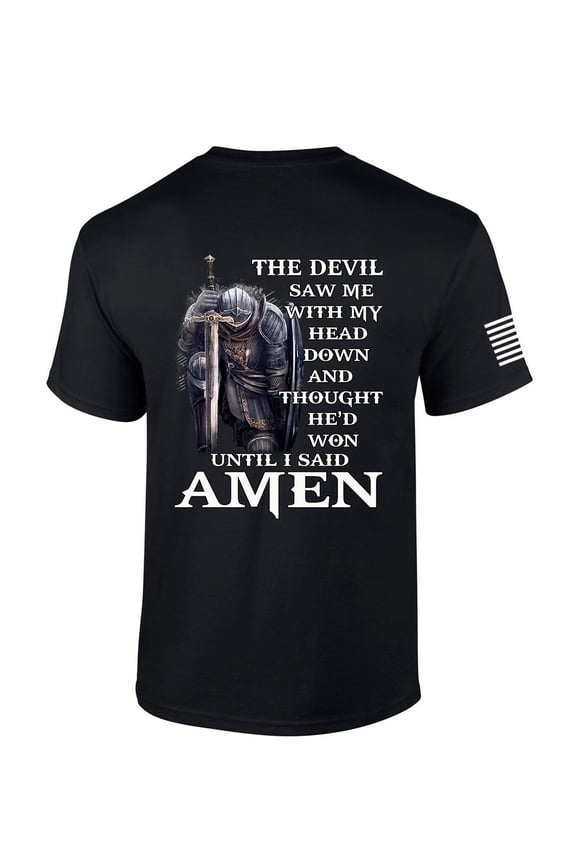 Mens Christian T-shirt Devil Thought He'd Won Short Sleeve T-shirt-Black-xl