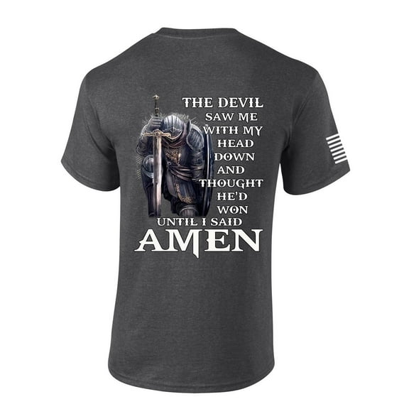 Mens Christian T-shirt Devil Thought He'd Won Short Sleeve T-shirt-Heather Grey-medium