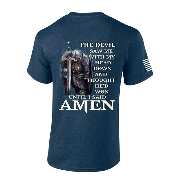 Mens Christian T-shirt Devil Thought He'd Won Short Sleeve T-shirt-Heather Navy-xxl