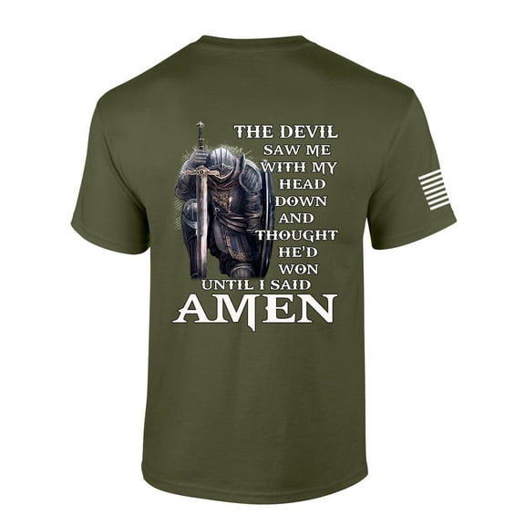 Mens Christian T-shirt Devil Thought He'd Won Short Sleeve T-shirt-Military Green-xxxl