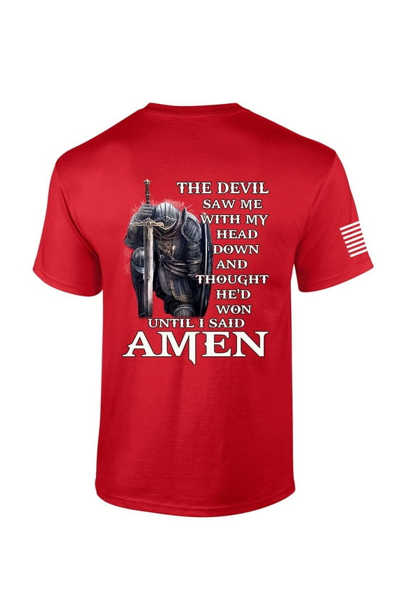 Mens Christian T-shirt Devil Thought He'd Won Short Sleeve T-shirt-Red-xl