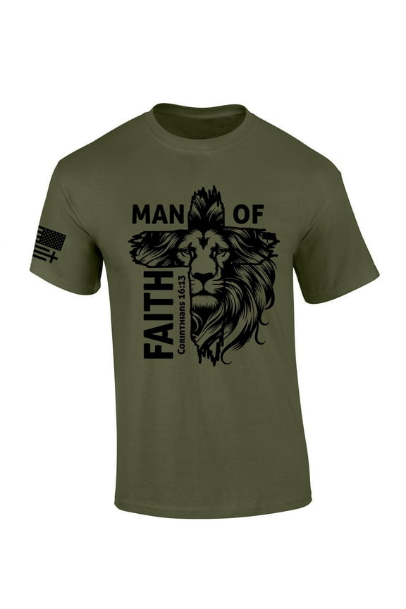 Mens Christian T-shirt Man of Faith Corinthians 16:13 Short Sleeve T-shirt-Military Green-4xl