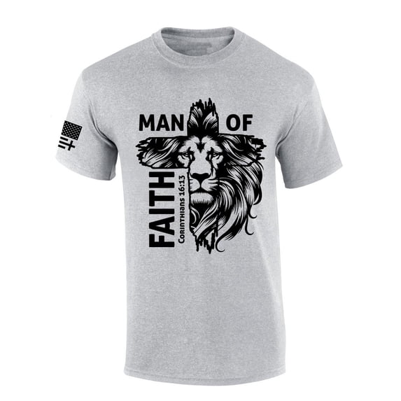 Mens Christian T-shirt Man of Faith Corinthians 16:13 Short Sleeve T-shirt-Sports Grey-xl