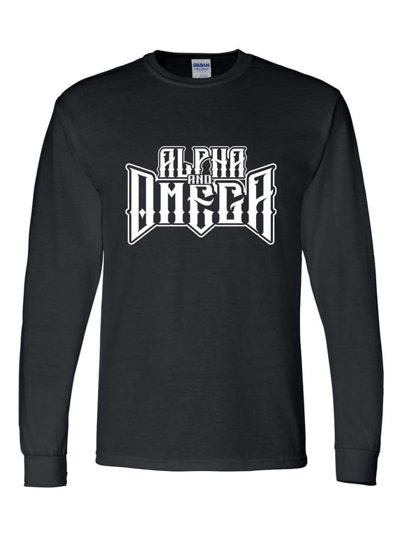 Mens Christian Tshirt Alpha and Omega Jesus Christian Long Sleeve T-shirt Graphic Tee-Black-small