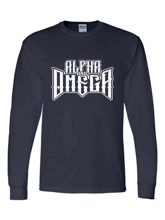 Mens Christian Tshirt Alpha and Omega Jesus Christian Long Sleeve T-shirt Graphic Tee-Navy-large